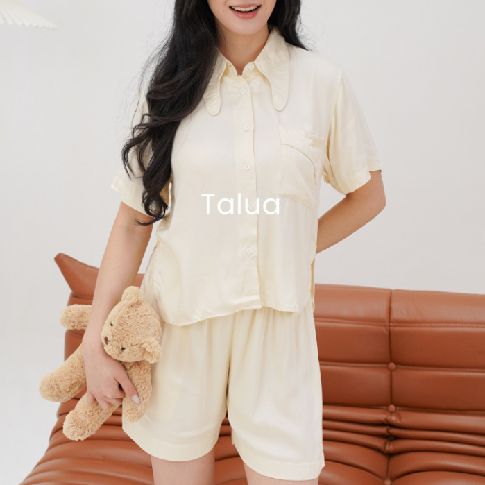 Talua - Baju Tidur Wanita Piyama Sleepwear One Set Lengan Pendek Polos
