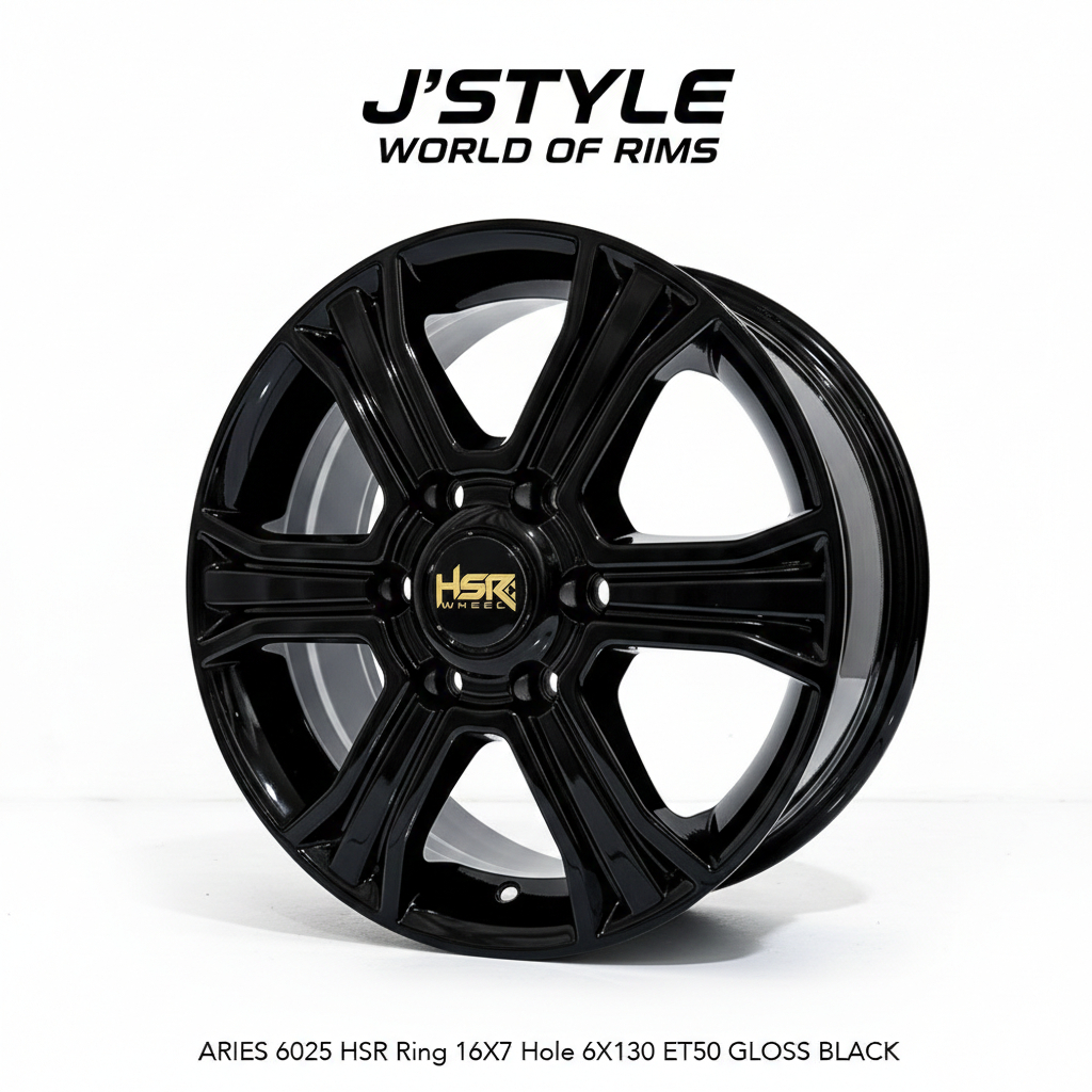 HSR Wheel ARIES Ring 16X7 Hole 6X130 ET50 Gloss Black Velg Mercy Sprinter & Hilux Premio PNP