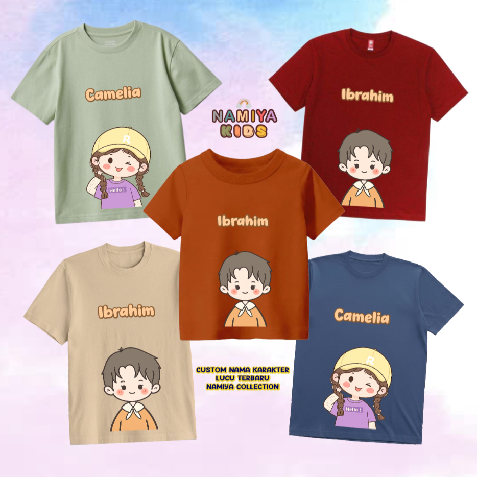 Premium (1-11 TAHUN) KARAKTER KOREA DESAIN CUSTOM NAMA/Kaos Anak Inisial/Kaos Seragam Sekolah/Kaos A