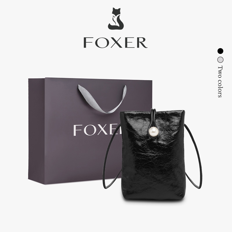FOXER Tas Bahu Kulit Asli Wanita Tas Mini Muat HP Tas Selempang Ringkas Dan Portabel