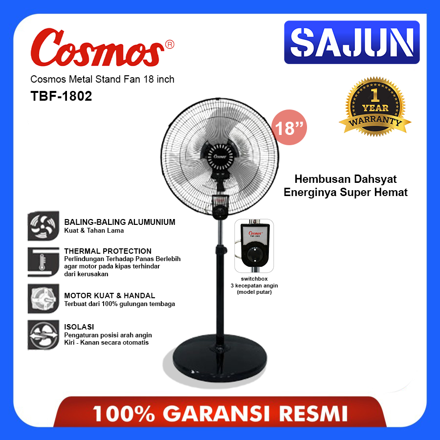 Cosmos Metal Stand Fan 18 inch TBF-1802 Kipas Angin Berdiri Bilah Alumunium TBF1802