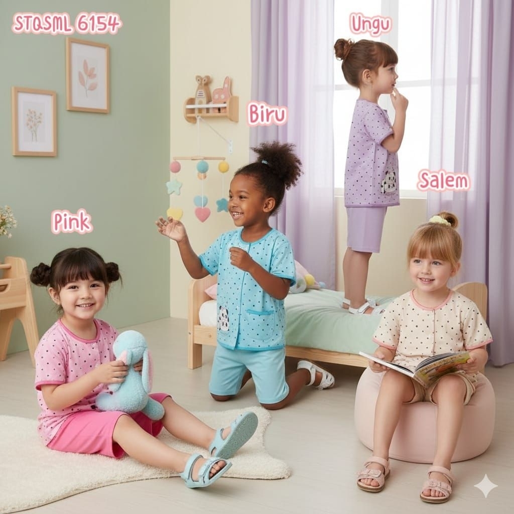 SETELAN BABYDOLL ANAK PEREMPUAN AMRO CELANA PENDEK STQ SML 3/4 6154