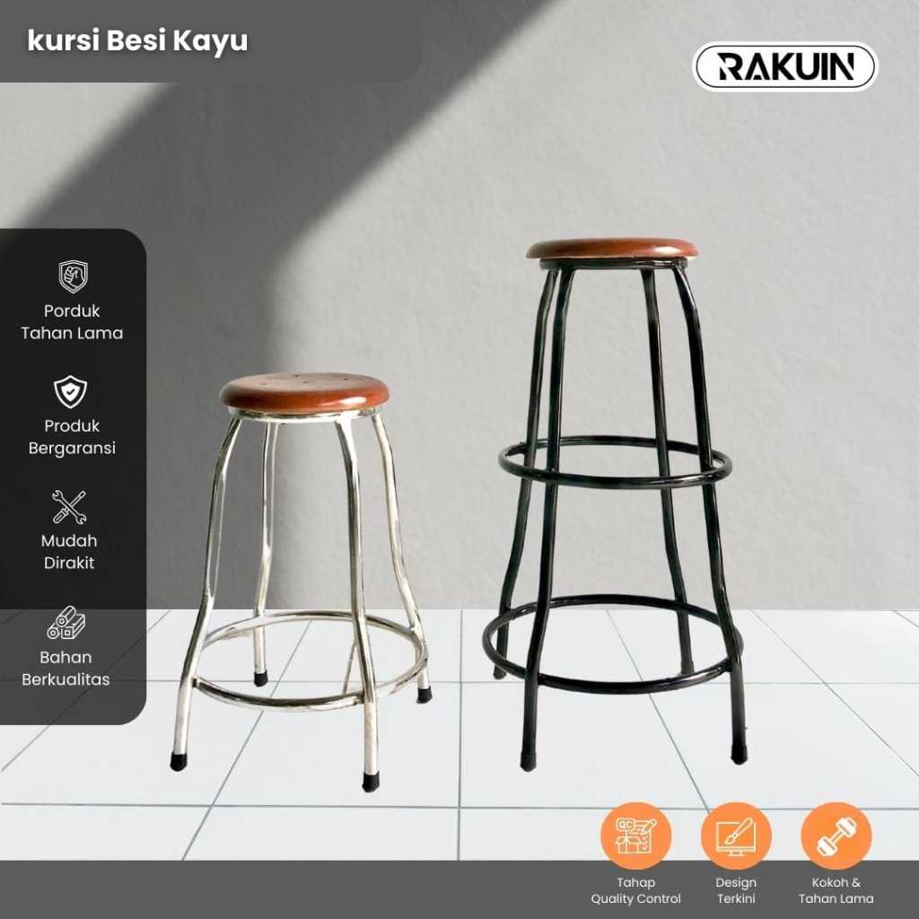 KURSI BESI KAYU - / KURSI CAFE BULAT / DENGKLEK / KURSI BULAT MINIMALIS / KURSI RESTORAN BULAT KAYU 