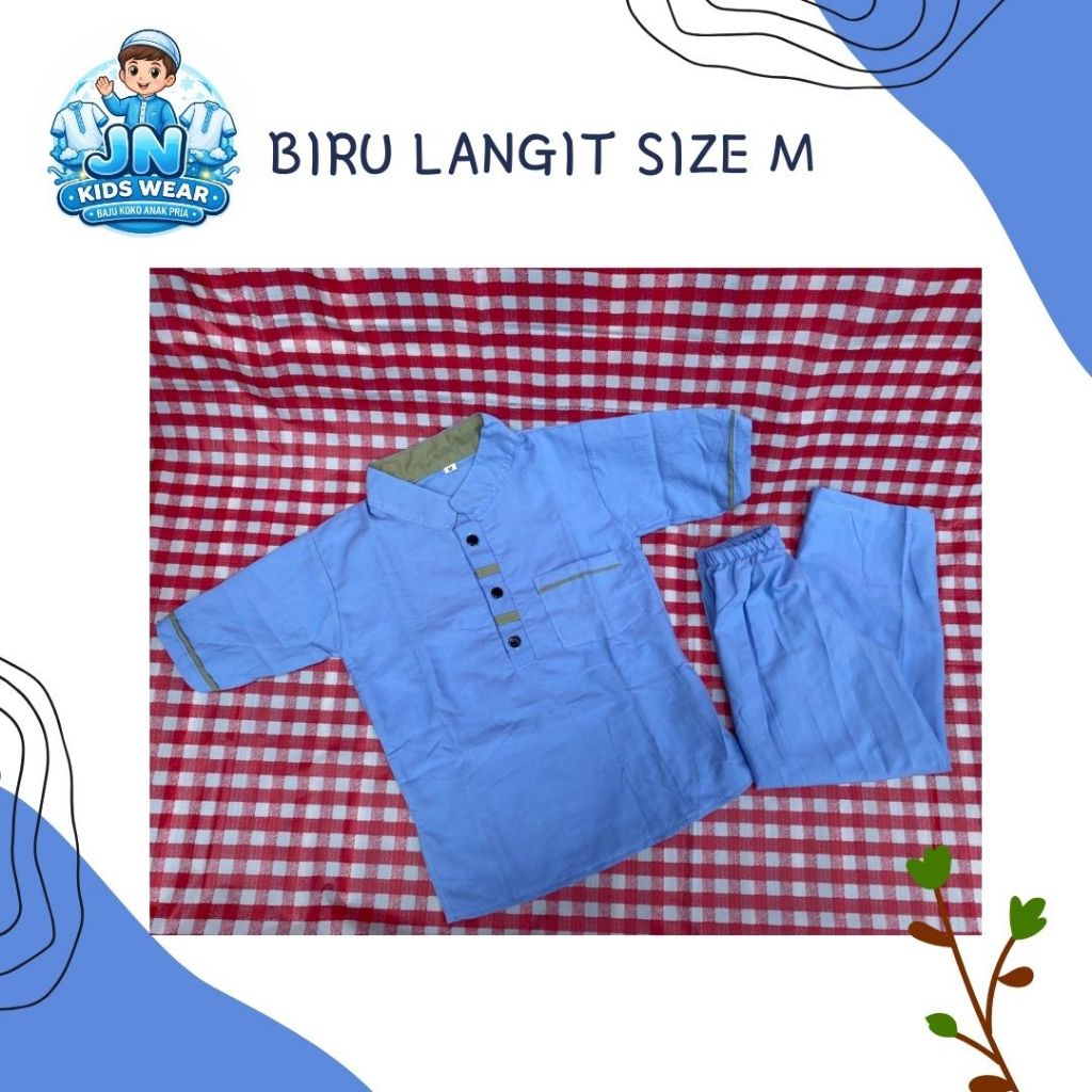 BAJU KOKO ANAK LAKI-LAKI STELAN LENGAN PENDEK  USIA 1-2 TAHUN WARNA BIRU LANGIT