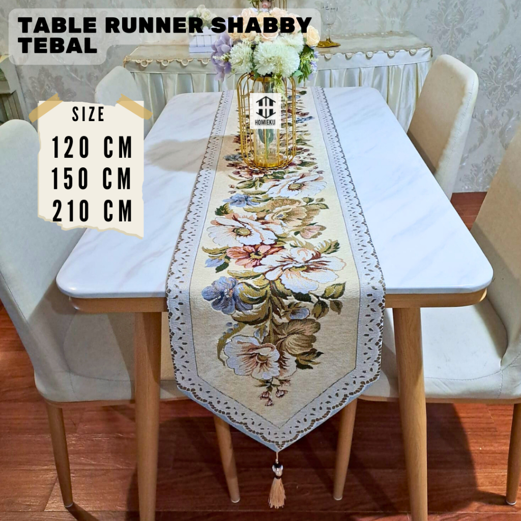 Taplak Meja Tamu Panjang Kembang Premium Table Runner Meja Makan Panjang 120 150 200 cm