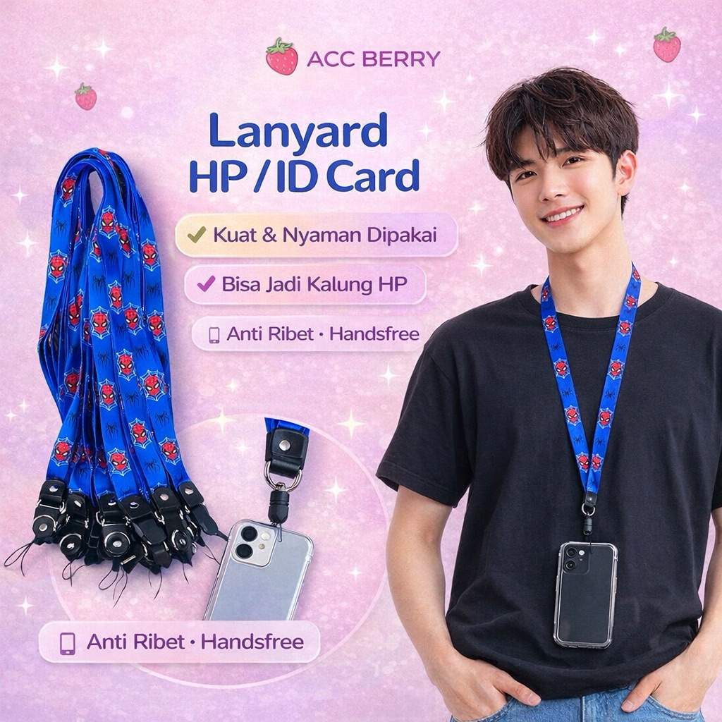 LANYARD HP KALUNG MOTIF HERO TALI HP LEHER KUAT NYAMAN ACC BERRY