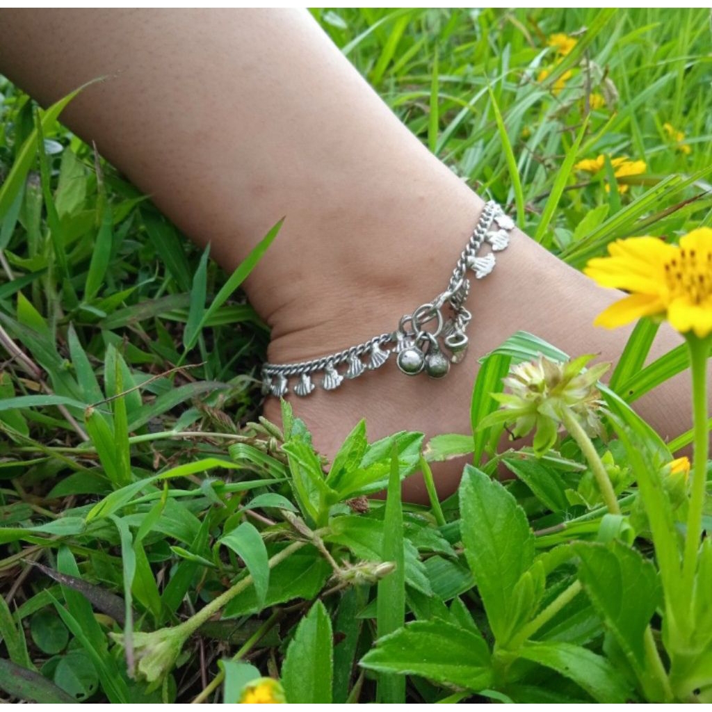 Ankle bracelet silver plate gelang kaki lonceng krincing india