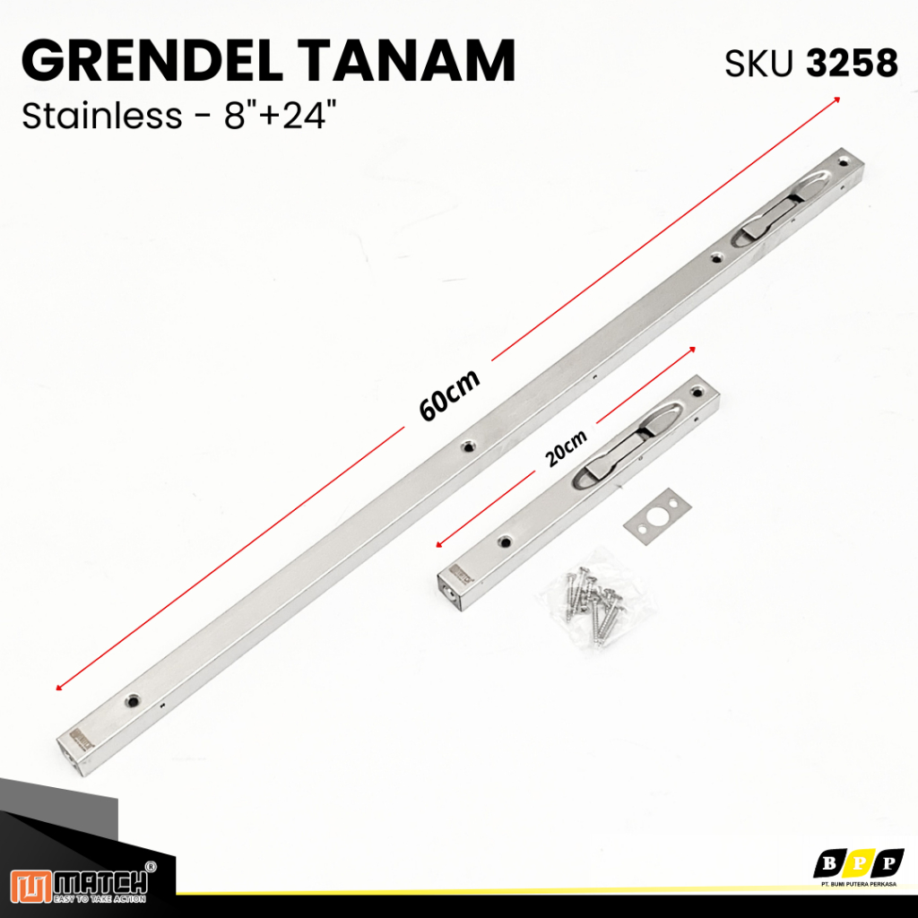 Grendel Tanam Panjang 60cm + 20cm Pintu Rumah MATCH Gerendel Tanam Pintu Rumah 8" + 24" 3258