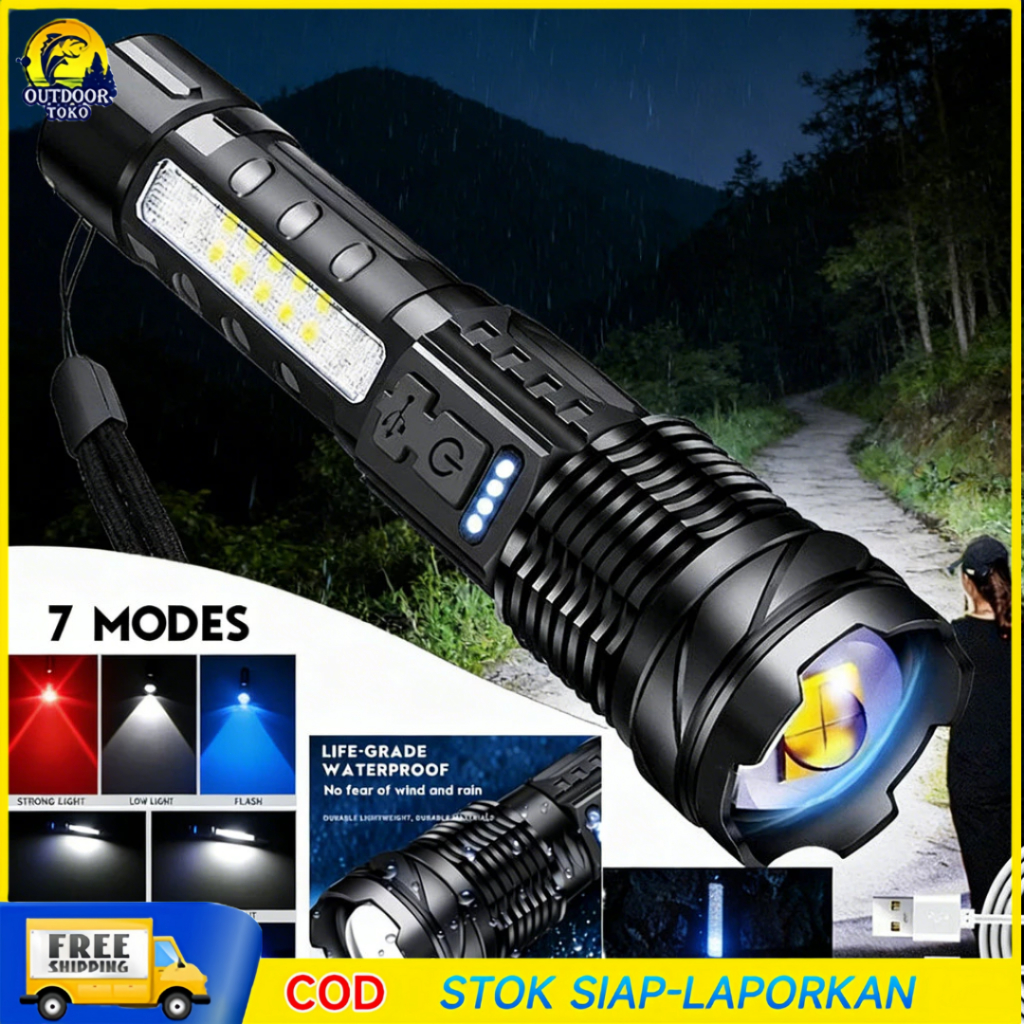 COD Senter LED Chargeable Senter Cas Senter Super Terang Zoom 7 Mode Cahaya SenterSenter Ringan Taha