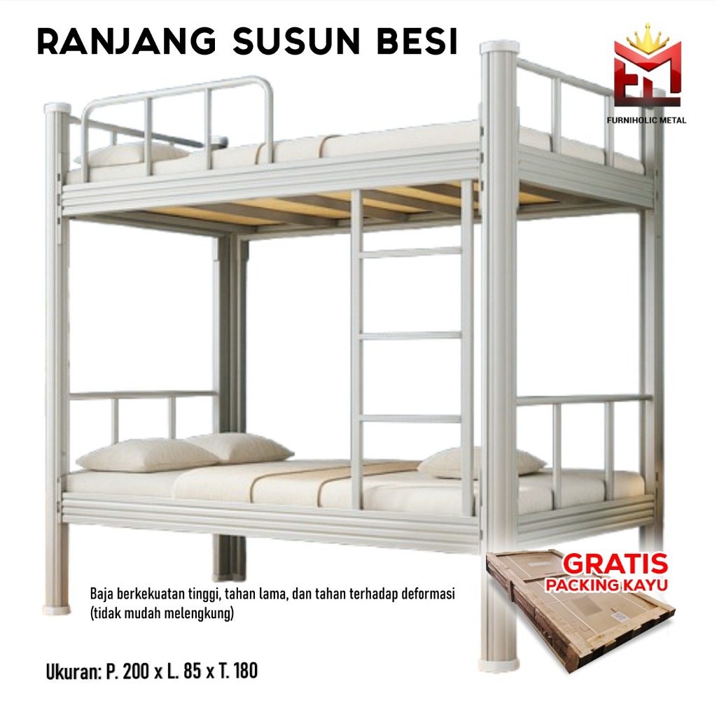 Ranjang Susun Besi Kokoh - Dipan Kasur 2 Susun Minimalis Untuk Kamar Anak Kost l Furniholic Metal