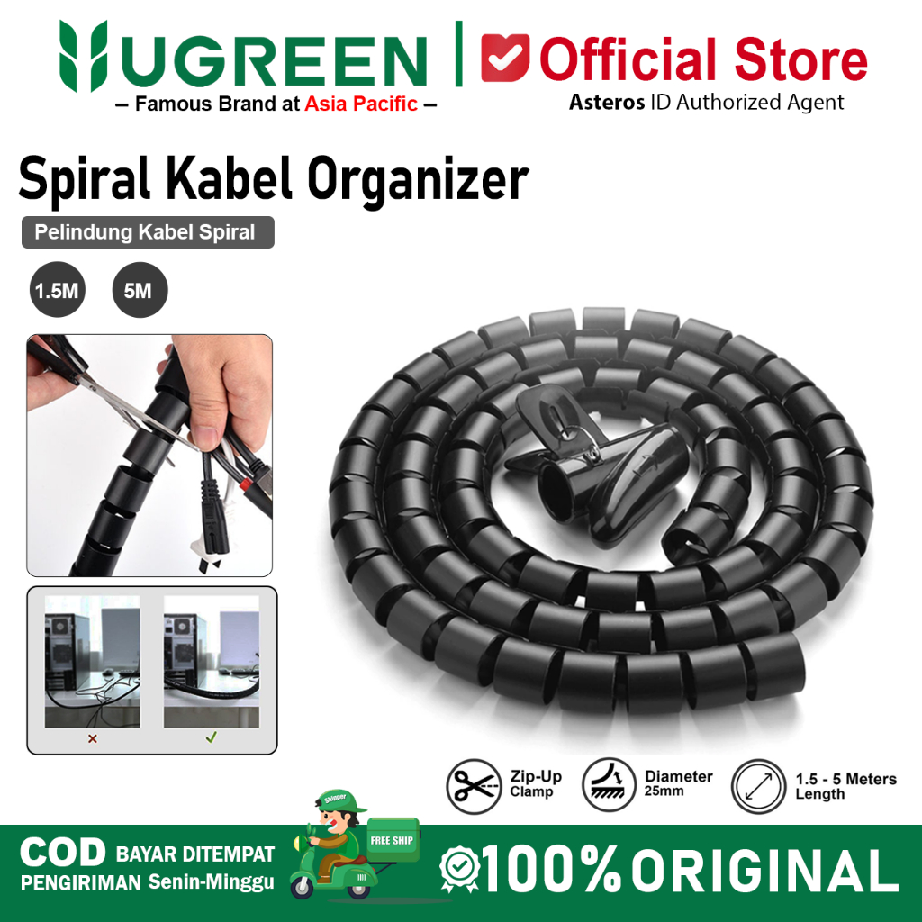 UGREEN Pelindung Kabel Spiral Wrap Cable Zipper Organizer Tube 1.5M 5M