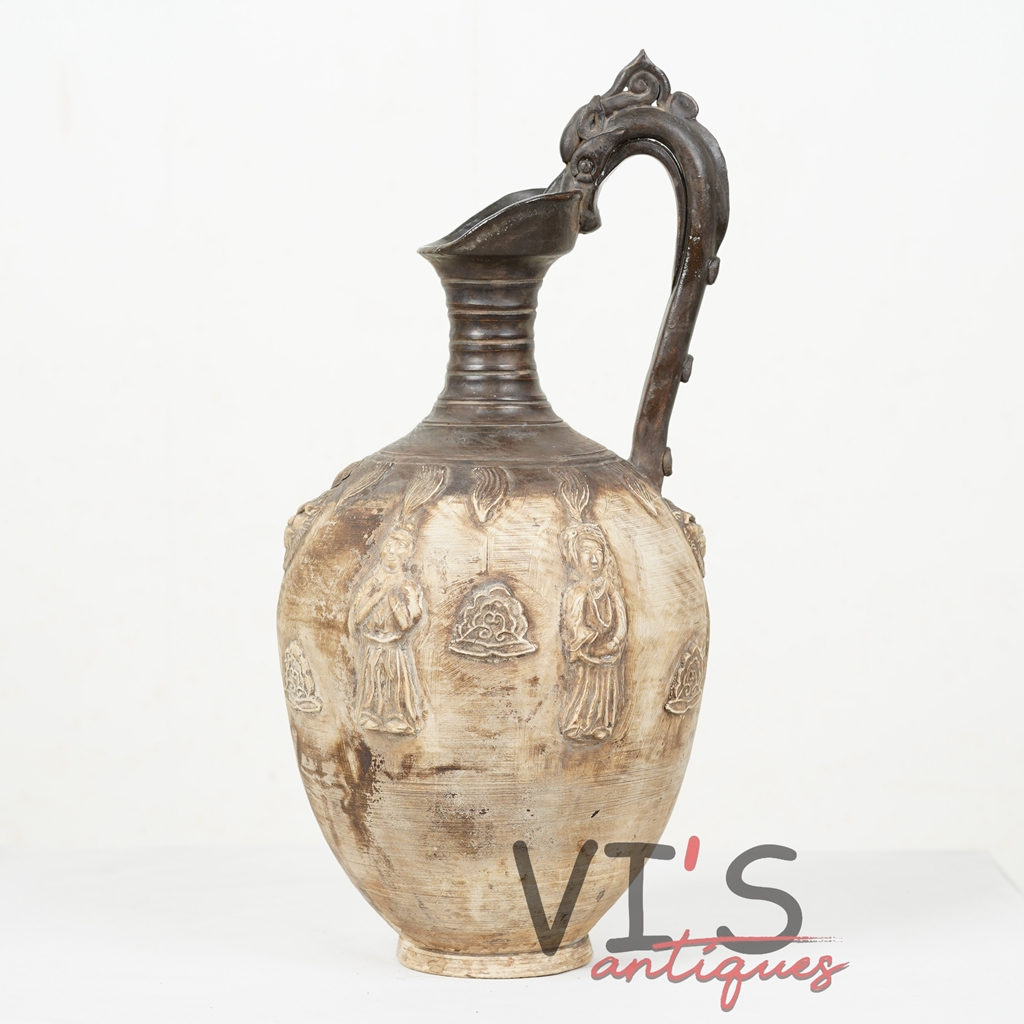 Vas Bunga Guci Dynasty Tangkai Naga Coklat Keramik Antik Kuno Asli Cina