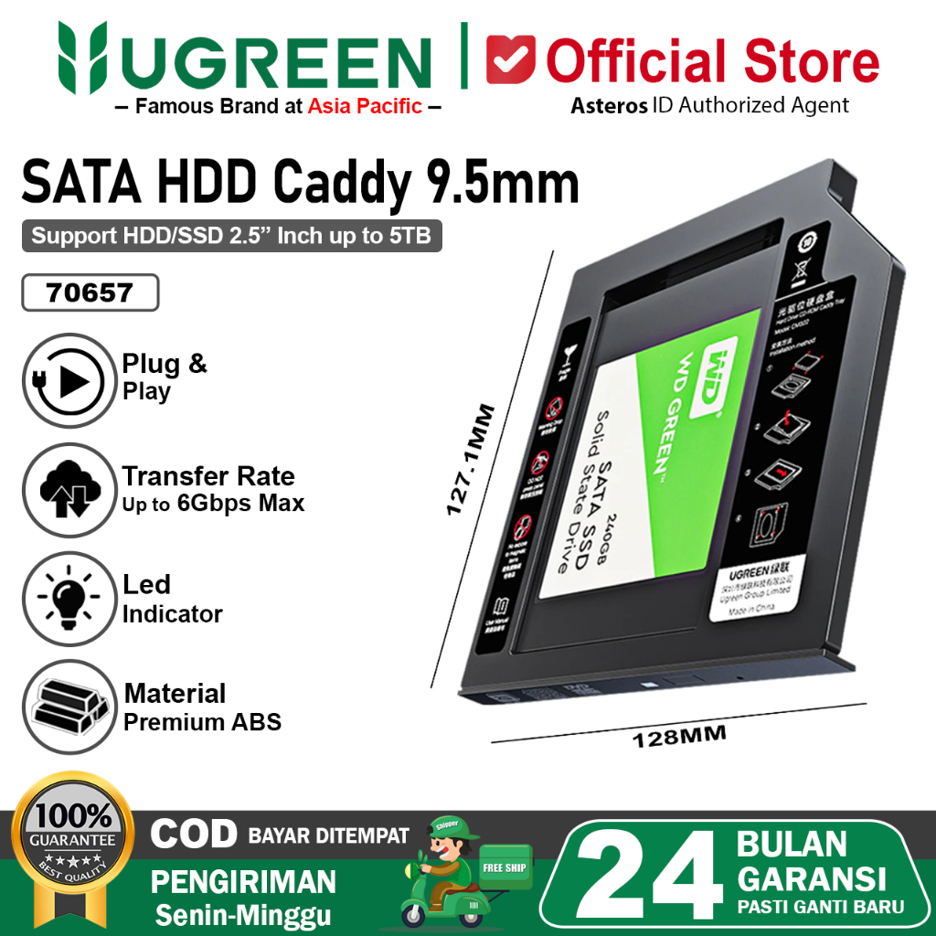 UGREEN  SSD HDD Caddy Slim 9.5mm Sata DVD Slot Hardisk 2.5" SSD 5TB