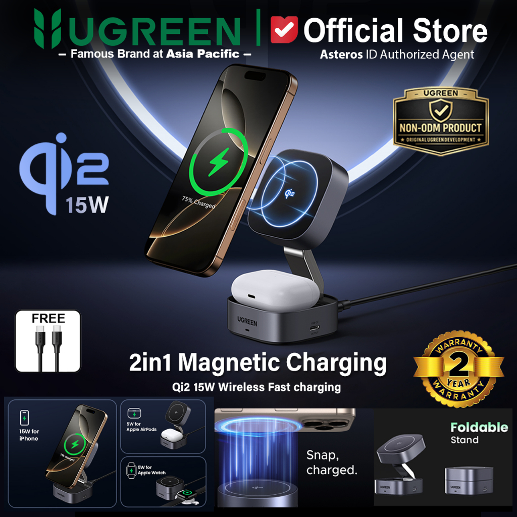 UGREEN 2in1 Wireless Charger Magsafe Qi2 Fast Charging 15w 25w With Stand Holder