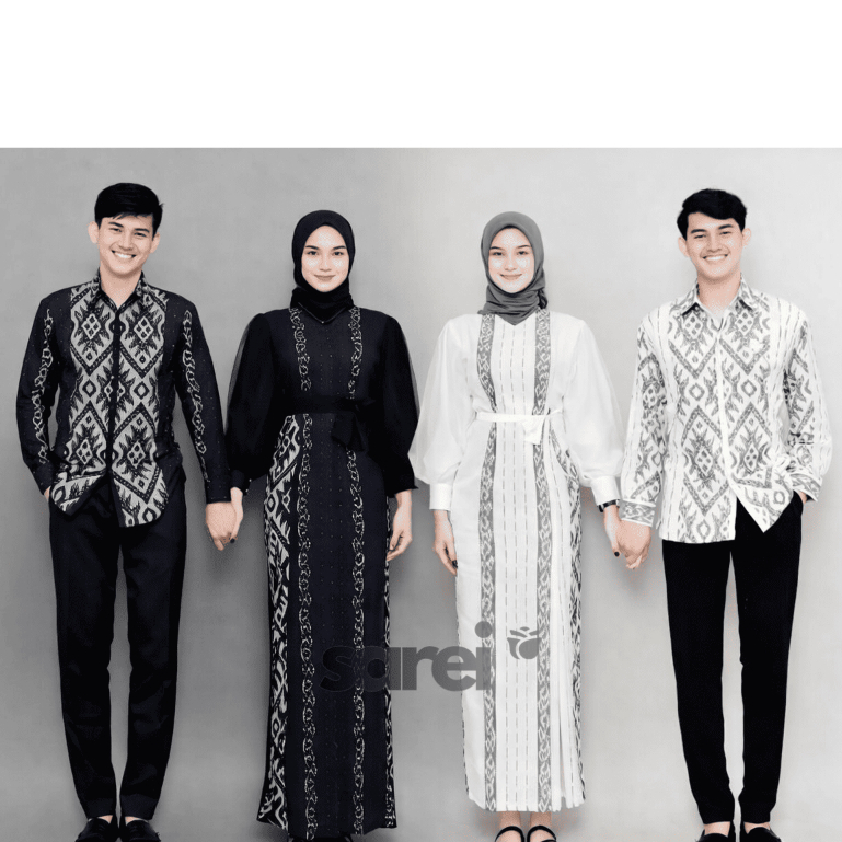 BAJU TENUN ETNIK PADMA DRESS COUPLE LEBARAN KONDANGAN BALCK & BROKEN WHITE