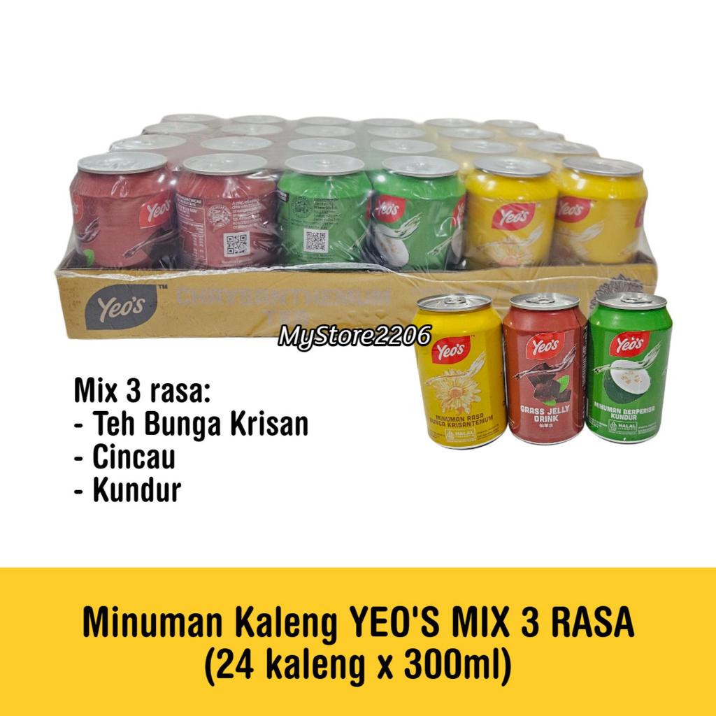 Minuman Kaleng Soft Drink merek YEOS rasa MIX Sarsi Oren Cincau Kundur Krisantemum Teh Bunga