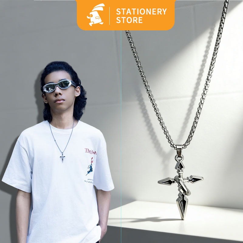 Kalung Ring Titanium Unisex, Model Salib Anime Trendy - Cocok untuk Sehari-hari