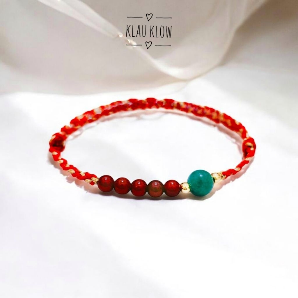 Gelang tali merah Giok mix Carnelian,kristal asli 100%