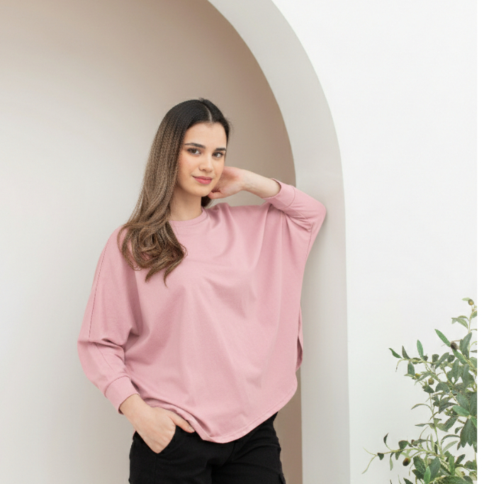 RILLEY - Kaos Polos Alika | Kaos Polos Wanita Batwing| Baju Lengan Panjang Cewek Perempuan Wanita