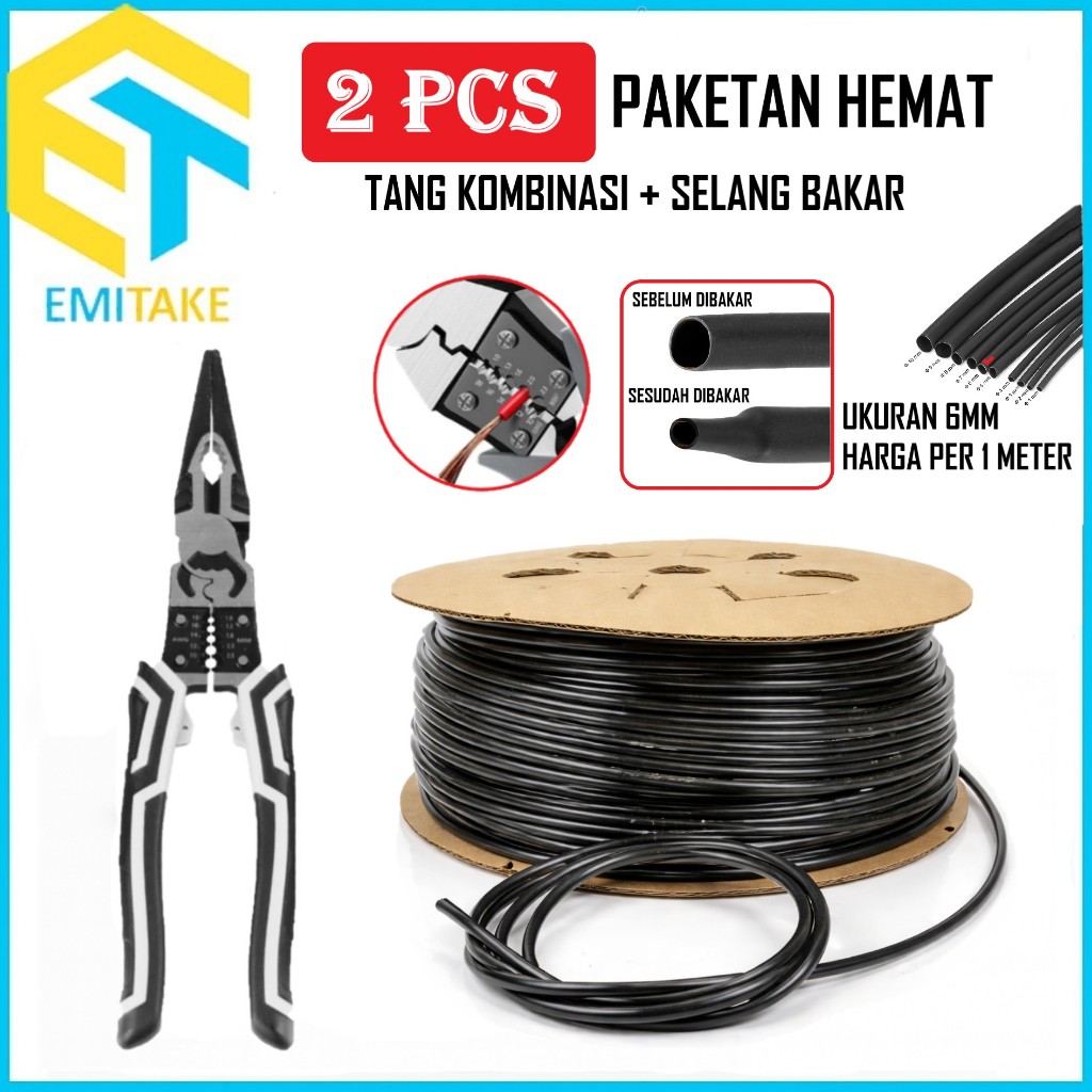Paket Hemat Alat Tukang Listrik - Tang Lancip Kombinasi 9inch + Selang Bakar 6mm Panjang 1 Meter