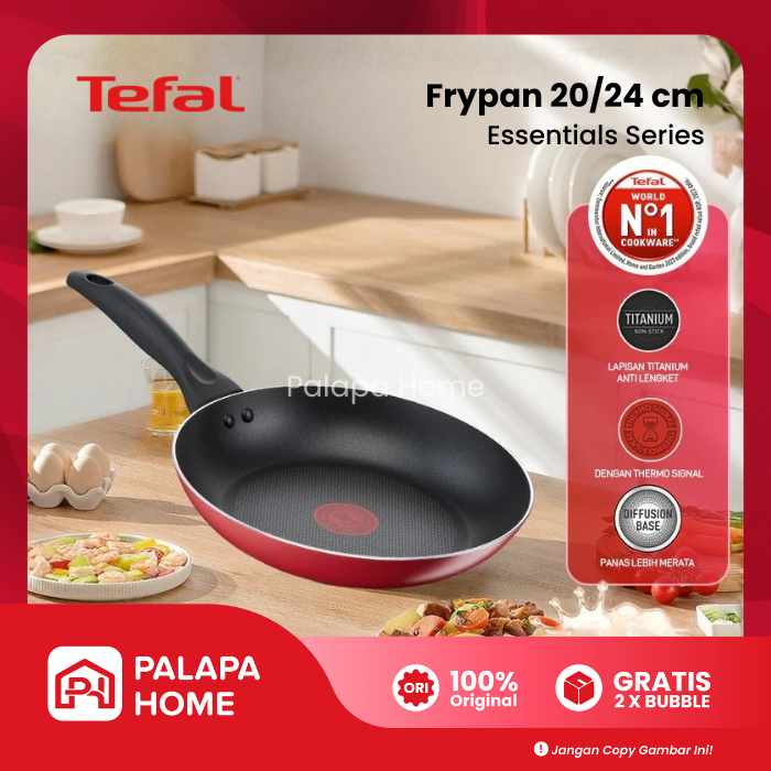 Tefal Frypan 20/24 cm Essentials | Panci Wajan Penggorengan Titanium Non-stick Thermosignal