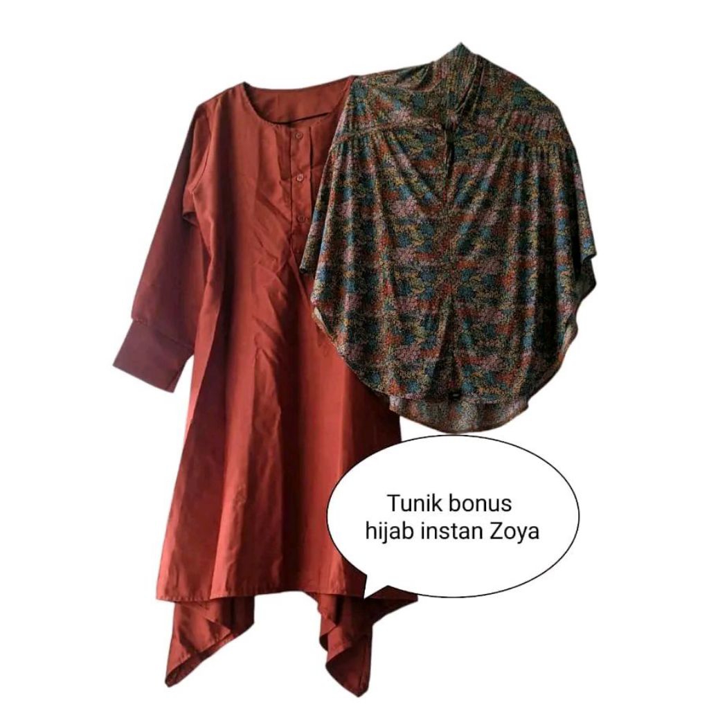 Tunik baloteli bonus hijab zoya motif preloved