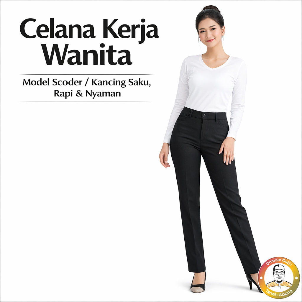 Celana Kerja Wanita Bahan Gabardine Premium | Celana Kantor Formal Panjang High Waist Nyaman & Rapi 
