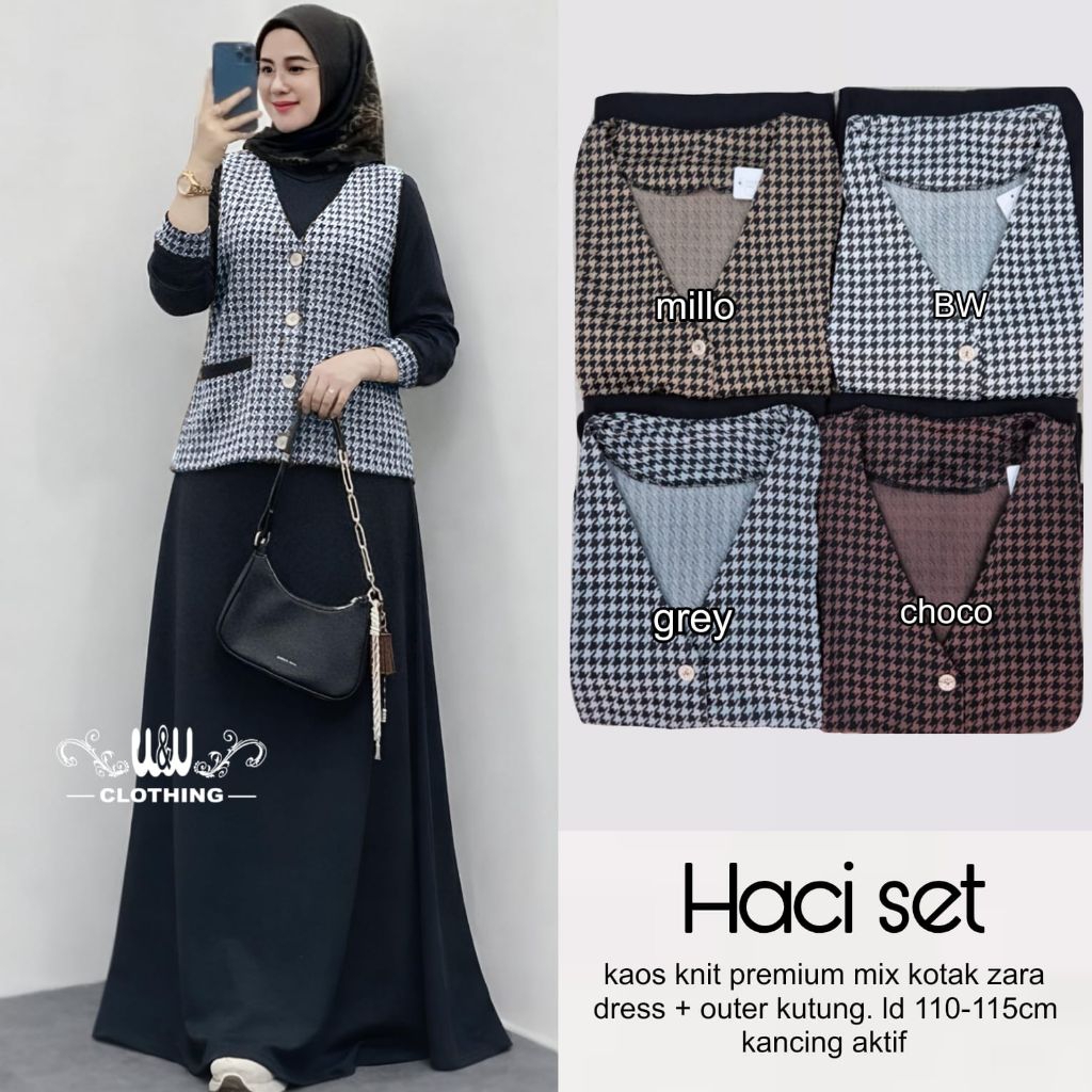 Haci Set Setelan Dress Dan Outer Kutung Kaos Knit Premium Mix Zara kotak