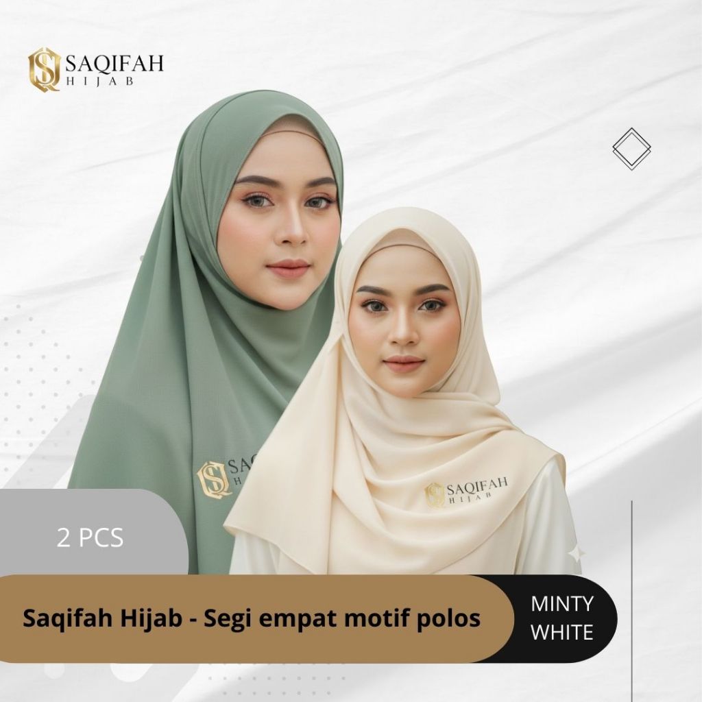 SAQIFAH HIJAB - Segiempat Instant Anti Kusut - Warna Minty dan Ivory