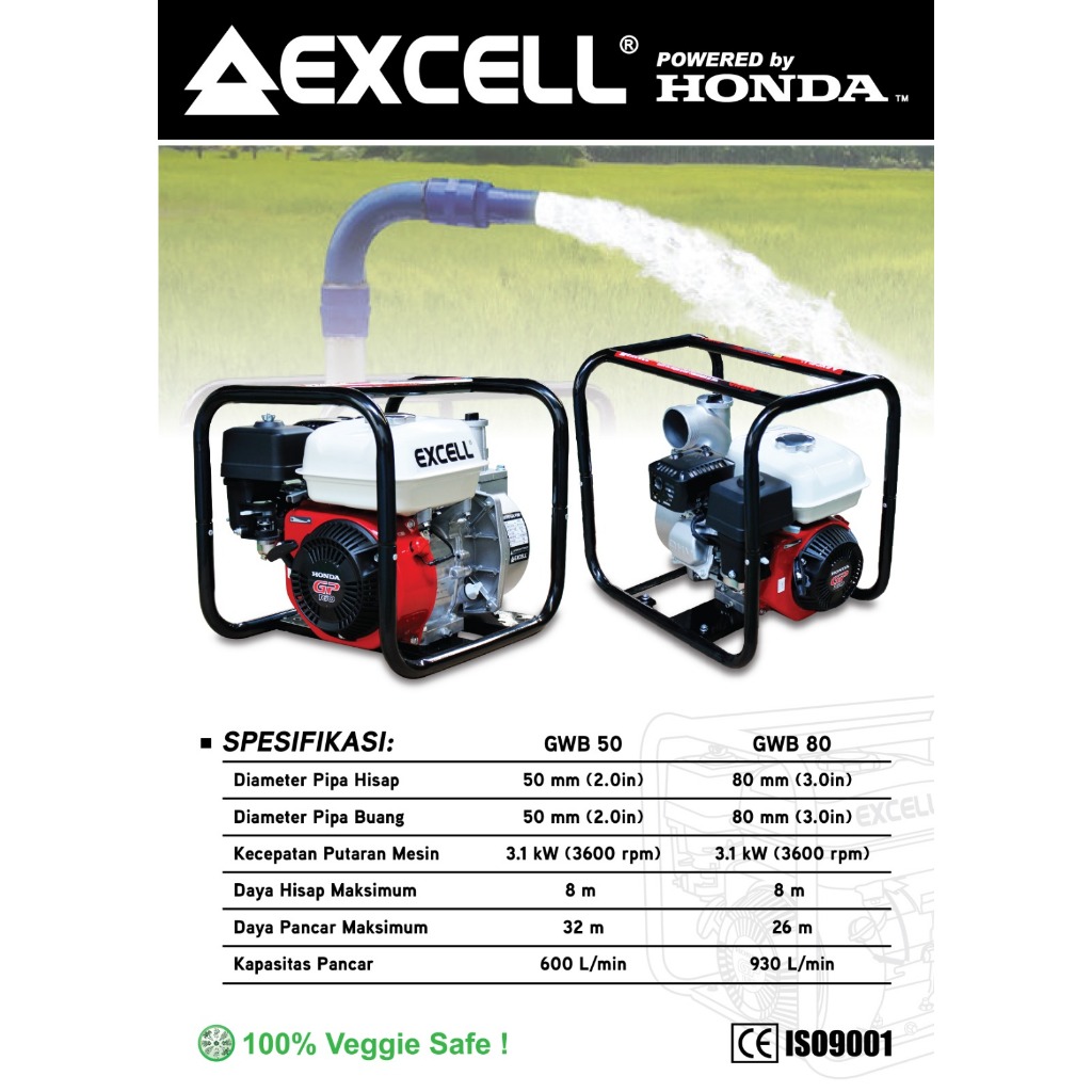 HONDA EXCELL GWB50 Mesin Pompa Air Bensin 2 inch / Pompa irigasi / Pompa Alkon