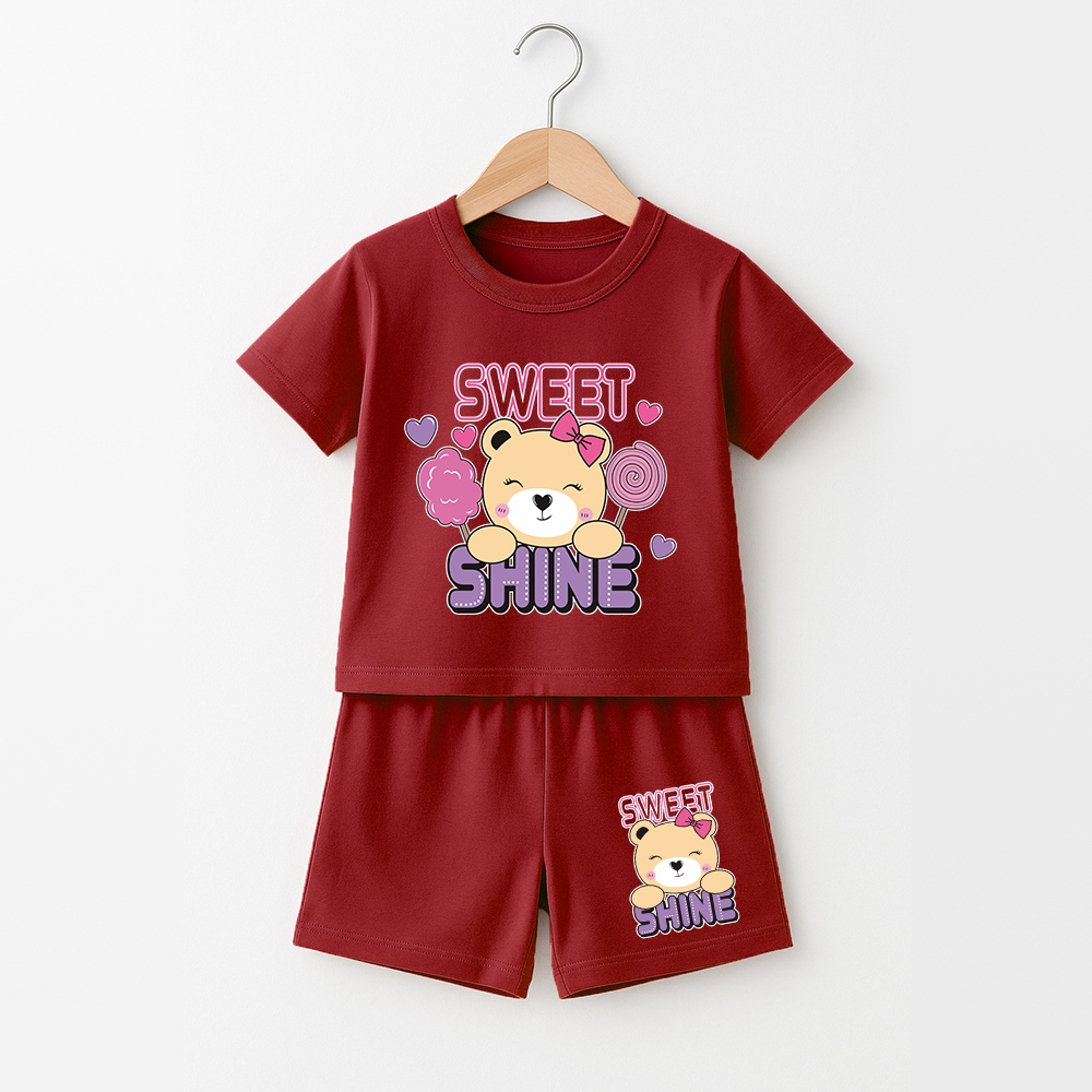 Stelan Anak Gambar Sweet Bear Shine Perempuan Lengan Pendek Jumbo G-1914