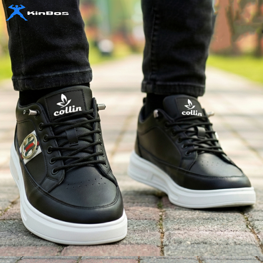 COLLIN Sepatu Kets Sneakers Unisex Pria Wanita Kulit Tali Mati List Putih FSN1904