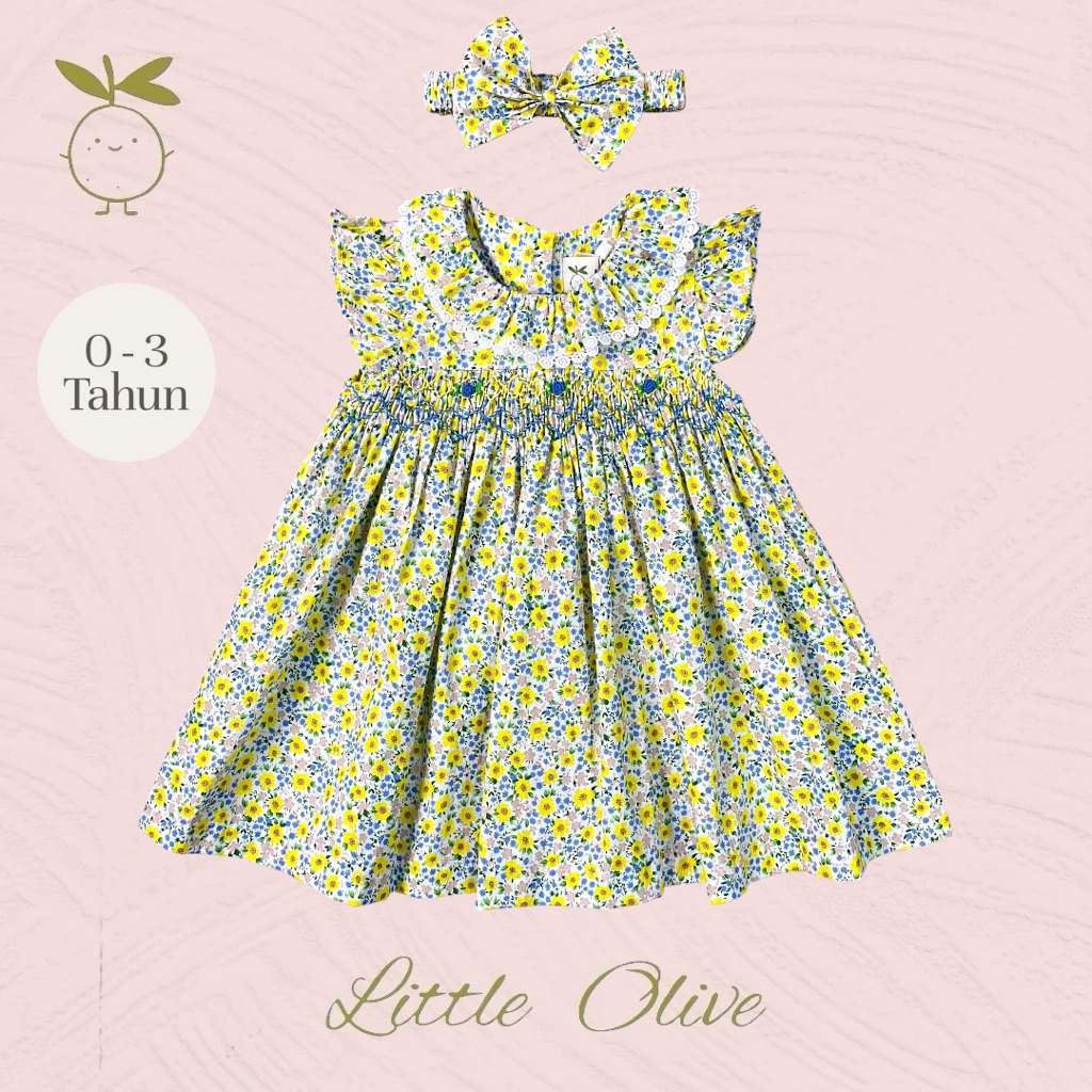 Little Olive-  Daisy Dress | 0-3 Tahun | Dress Anak Newborn | Baju Bayi | Motif Bunga Floral Premium
