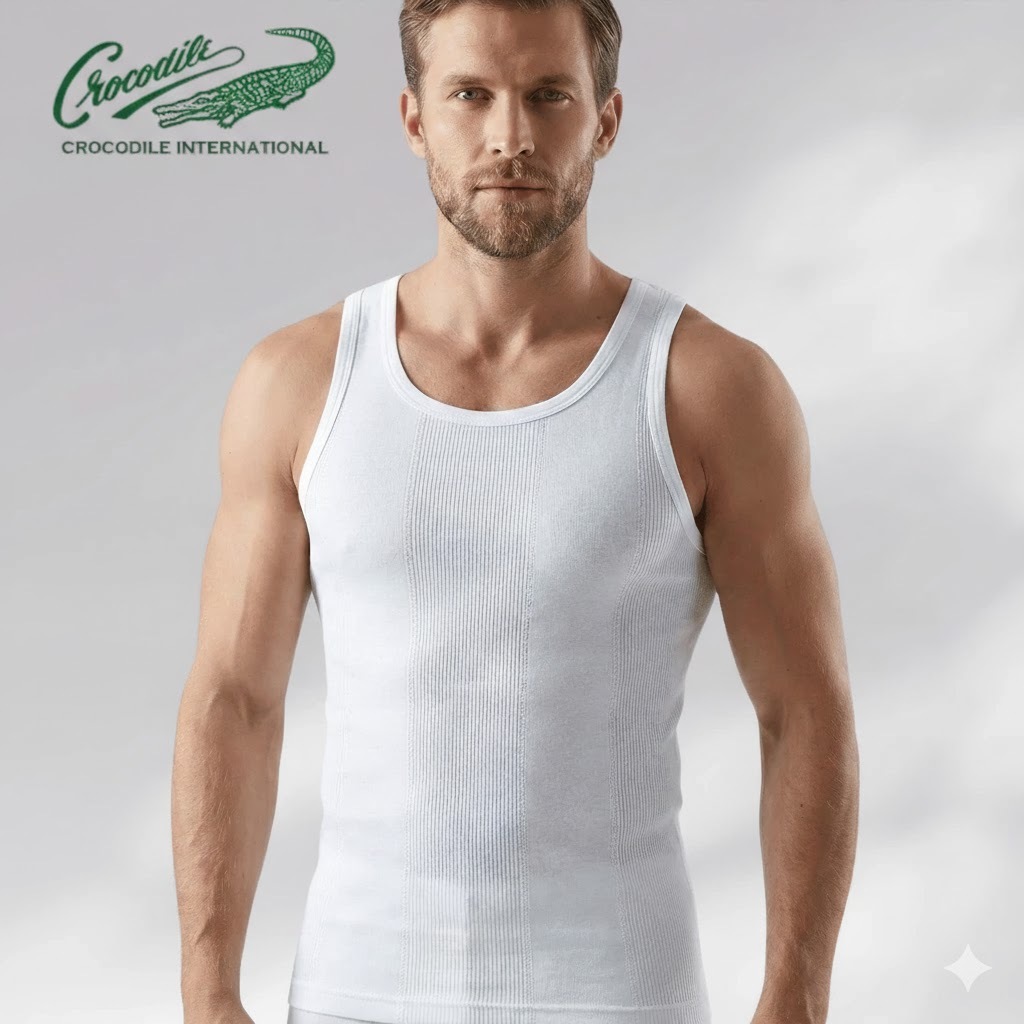Singlet Crocodile 801 V | Crocodile Kaos Dalam Pria Putih Salur 801-V | Pakaian Dalam Pria | Singlet
