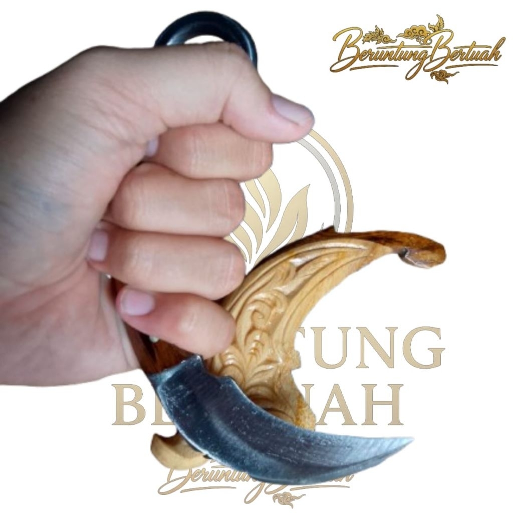 karambit latihan silat kayu jati ukir kopi