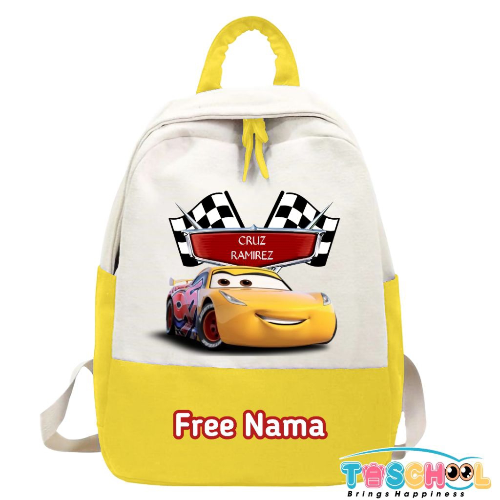 TAS RANSEL ANAK KARAKTER MOBIL CARS CRUZ RAMIREZ CARS LIGHTING MCQUEEN CARS 3 FREE NAMA