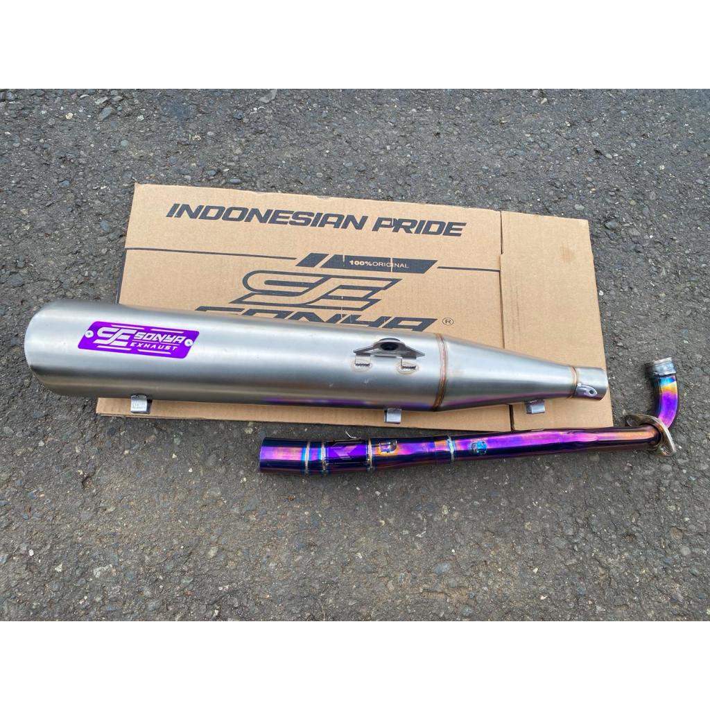 Knalpot Standar Racing Wave 110/125 Header Blue Silincer stainles finishing vapor Original Sonya Exh