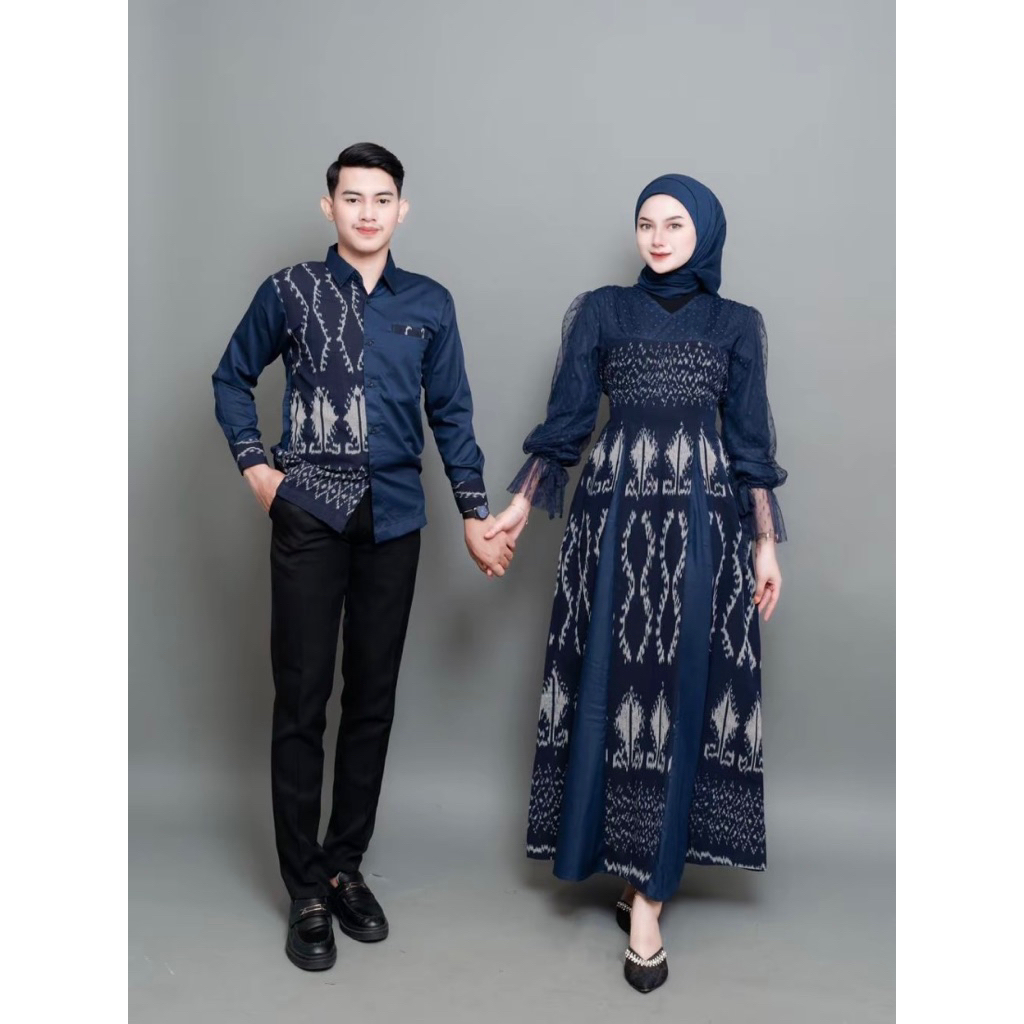 Gamis Tenun etnik kombinasi - Gamis tenun terbaru - Set couple tenun