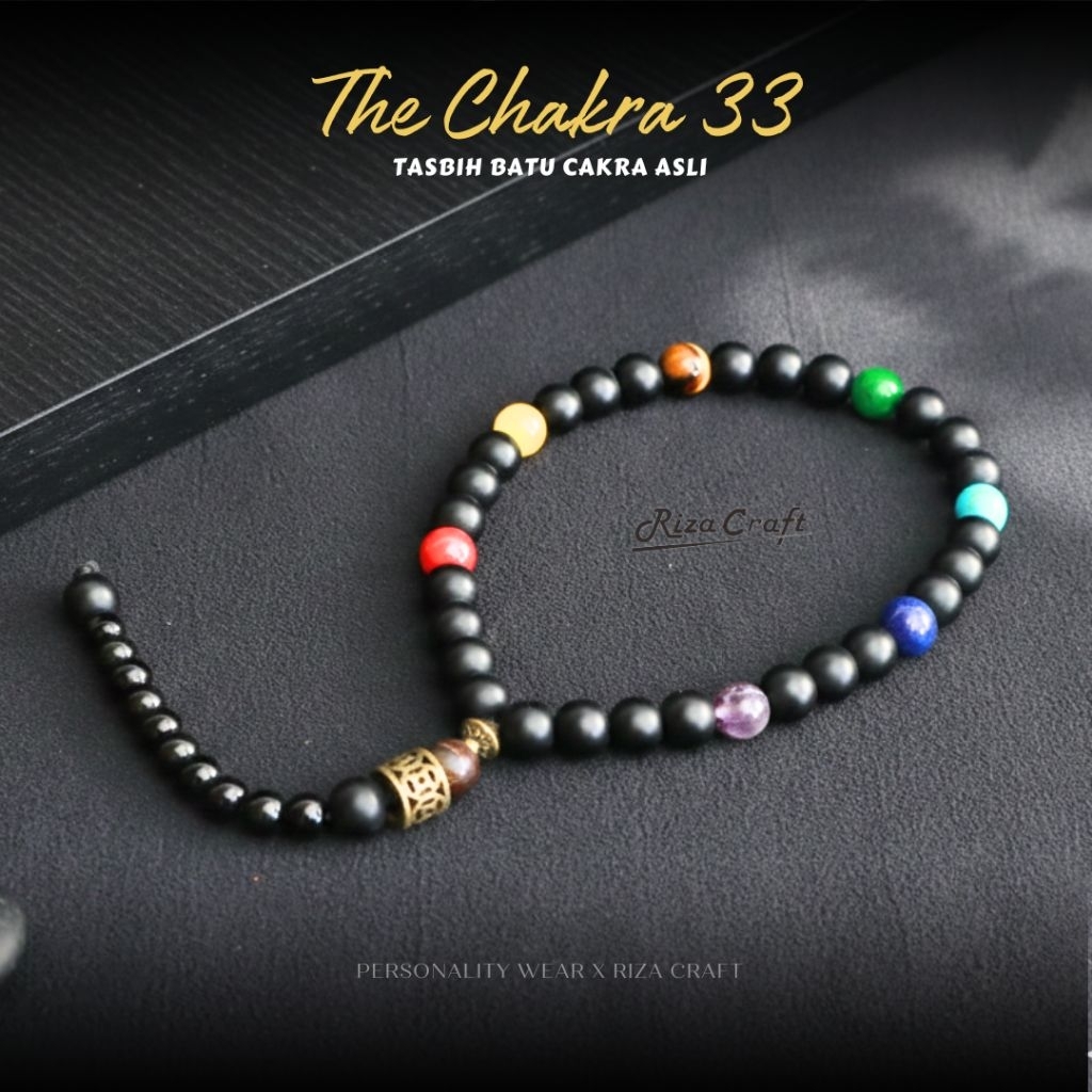 Tasbih Batu Giok Alam Kristal Akik Black Onyx Hitam 7 Chakra Cakra ASLI Natural
