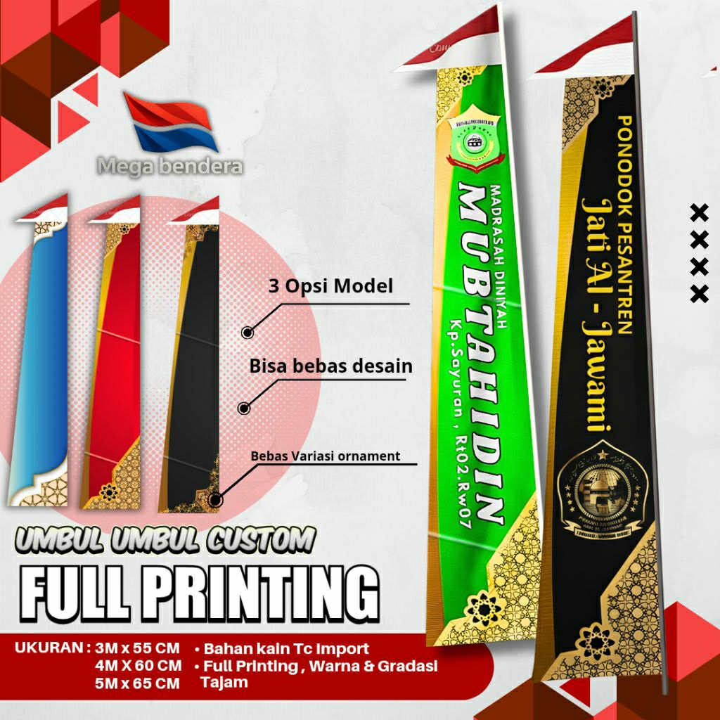 UMBUL UMBUL CUSTOM PERSEGI FULLPRINT | 3 4 5 METER | BENDERA EVENT BERQUALITAS | UMBUL UMBUL CUSTOM 