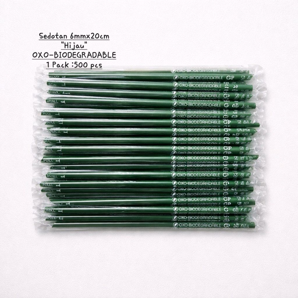 Sedotan OXO-BIODEGRADABLE 6mmx20cm Steril Warna Hijau 1 Pack isi 500 pcs