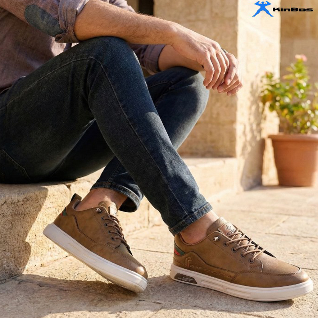 COLLIN Sepatu Sneakers Kulit Pria Tali Mati Casual List Putih FSN1901