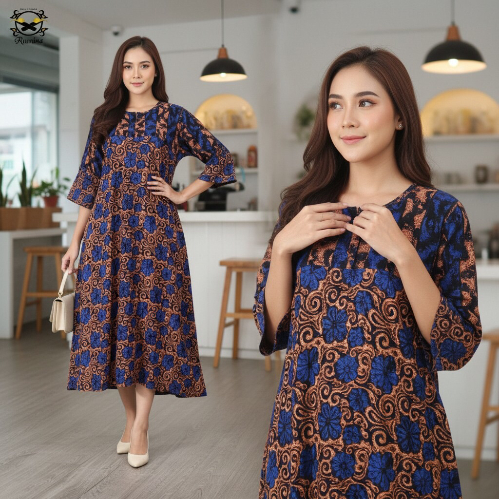 RUMINA (LD 120 PB 135) SACKDRES SONIA Santung Batik Cap Bahan Rayon Tebal Adem Ori Batik Cap By Rumi