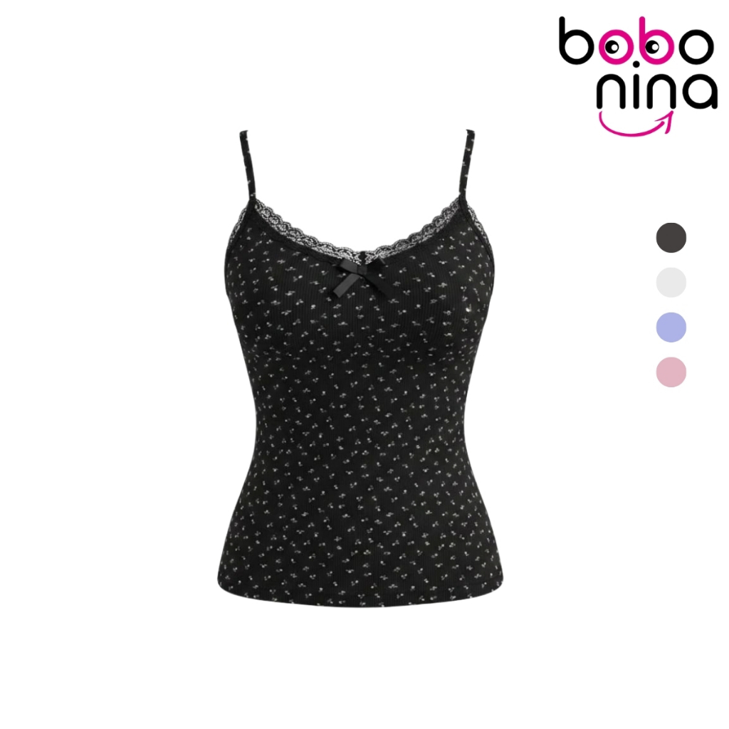 Ninabobo BR252 Tanktop Bra Wanita Motif Bunga Renda Atasan Tali Singlet Floral Lace Pita Lucu