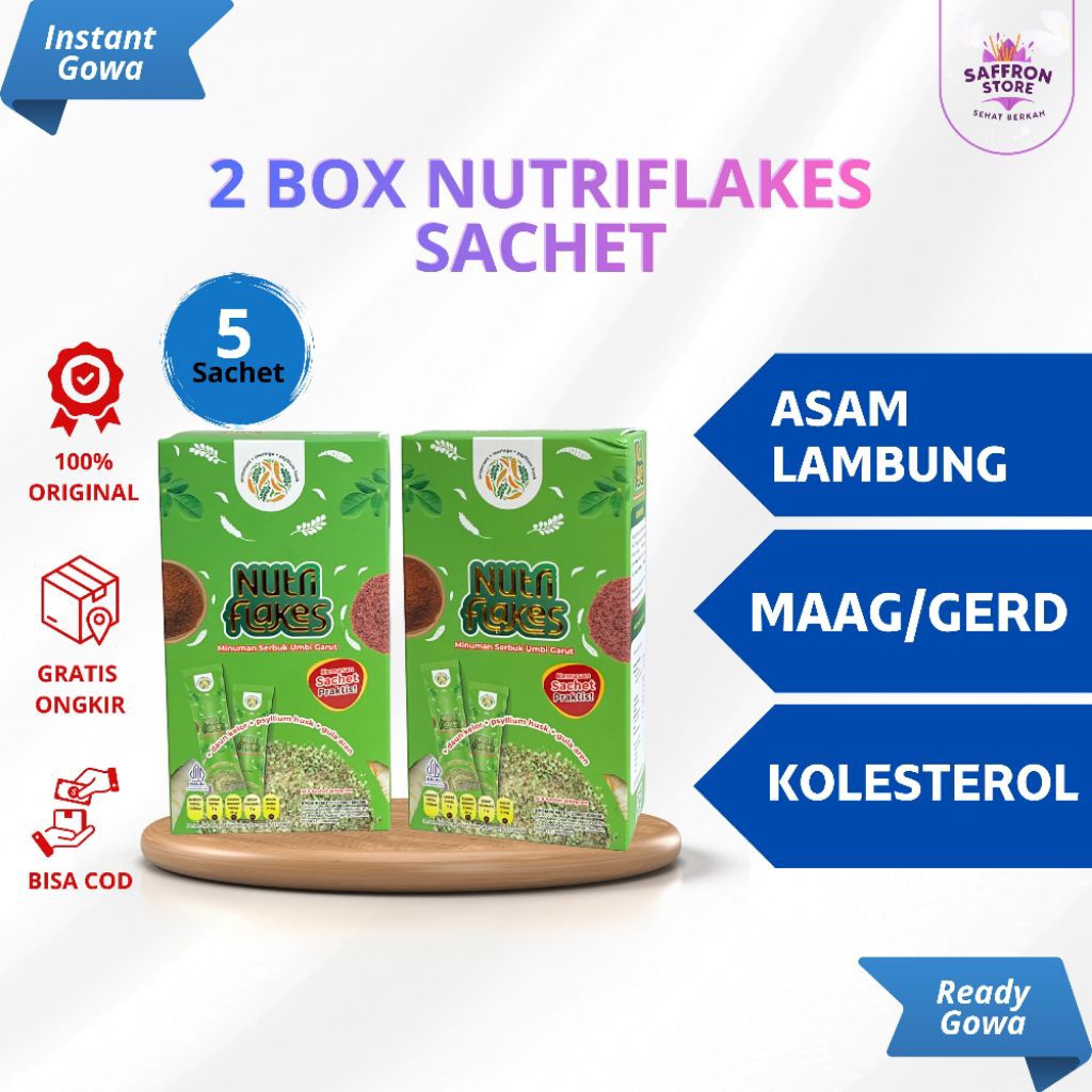 2 BOX NUTRIFLAKES KEMASAN SACHET, MINUMAN SERBUK INTUK ASAM LAMBUNG ISI 5 SACHET