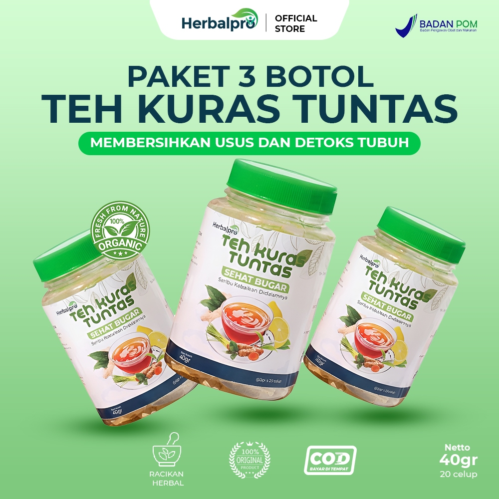 Teh Kuras 3 Botol Tuntas Lebih Hemat Detoks Usus Herbal Jahe Kunyit Lemon Sereh 60g 20 Kantong