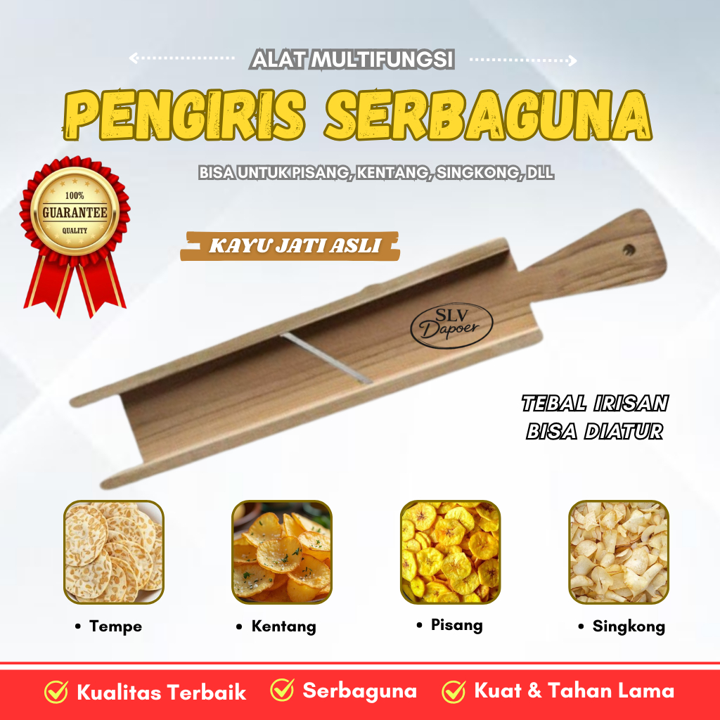 Alat Pengiris Parutan Kayu Jati Serbaguna Untuk Keripik Singkong Pisang Tempe Kerupuk Kentang Ubi