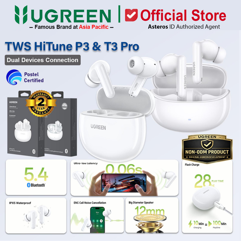 UGREEN Premium TWS HiTune P3 Earphone Wireless Bluetooth 5.4 Noise Canceling