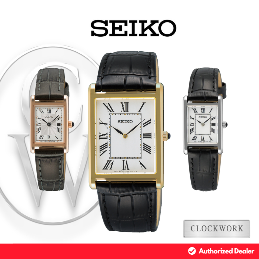 Jam Tangan Pria Wanita Seiko SWR series Kulit Classic Vintage Retro Seiko Tank Couple SWR103 / SWR10