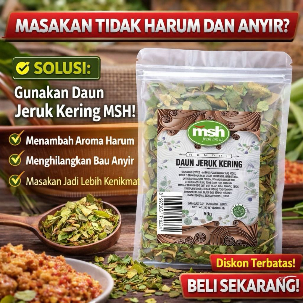MSH Daun Jeruk Kering 50 g , Daun Jeruk Kering Murni , Daun Jeruk Kering Asli
